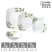 在飛比找momo購物網優惠-【美國康寧 CORELLE】綠野微風5件式方形餐盤組(503