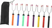 Zerodeko 8Pcs Extendable BBQ Forks Rotating Stainless Steel Skewers for Camping Grilling Heat Resistant Non Slip Handle for Barbecue Parties