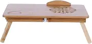 Bamboo Laptop Desk Adjustable Lap Notebook Table Stand Tray with Flower Shaped Ventilation Holes for Home Bed Sofa (with Drawer)