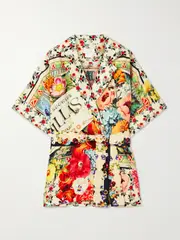 [Camilla] Camilla - Double-breasted Belted Printed Linen And Silk-blend Jacket - Multi - small small Multi