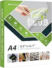 DTF Thermal Transfer Paper,A4(8.3" x 11.7"), 30 sheets printable PET transfer paper. Suitable for inkjet and thermal sublimation printers, direct transfer onto T-shirts, durable and easy to use.