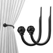 Curtain Holdbacks Black 2pcs, Curtain Tiebacks Wall Mounted Curtain Hooks Hol...