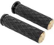 Arlen Ness Diamond TBW Black Brass 1" Handlebar Hand Grips 2008-2022 Harley