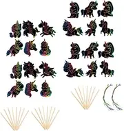Unicorn Set 2 Pack Hand-Painted Scratch Cards 24 Markers DIY Craft Kit for Children Decorative Party Favors