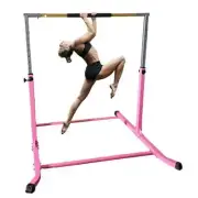 Adjustable Pink Gymnastics Kip Bar for Kids, Heavy Duty, Cushioned Hand Bar