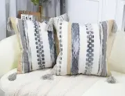 Chenille Farmhouse Throw Pillow Covers 16 x 16" x 16" (Pack of 2) Light Grey