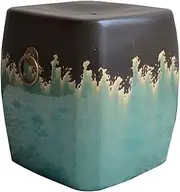 Ceramic Drum Table Decorative Garden stools, Decorative Ceramic Garden Stool, Glazed Quadrilateral Shoe Changing Stool Drum Stool, Suitable for Outdoor Garden, Living Room, Terrace,(Green)