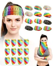 24 Pack Rainbow Headbands with Bandana - Elastic Headwraps for Men Women - Tw...