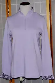 NWT Orvis $98~1/4~Zip Cotton/Poly Knit Lilac Floral Neck&Cuff Sweatshirt S 6~8