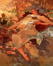 Autumn By Alphonse Mucha Painting Vintage Paint By Numbers Kit DIY Draw Art