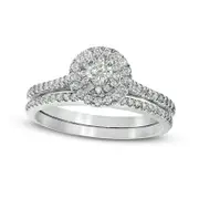 0.50 CT. T.W. Natural Diamond Double Frame Bridal Engagement Ring Set in Solid 14K White Gold