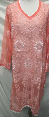 Elegance chikan full hand embroidery long chiffon kurta/top sizeL 42