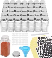 AOZITA 36 Pcs Glass Spice Jars with Spice Labels - 4oz Empty Square Spice Bottle