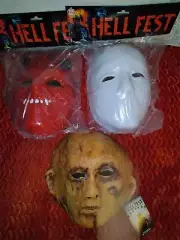 RARE COMPLETE HELLFEST HORROR MOVIE MASK SET HALLOWEEN DISPLAY PROP - RETIRED