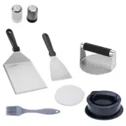 Stainless Steel BBQ Tool Set Hamburger Patty Maker with Shovels Brush Spices Jar