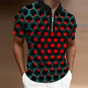 Men's Graphic Zip Polo Shirts Golf Shirt Short Sleeve Polo Shirts Collared Shirts Casual Vacation Wear Rave Wear Party Outfits 3D Print Quarter Zip Polo Red Bl