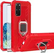 [Asuwish] Phone Case for Samsung Galaxy S20 Plus S20+ 5G with Screen Protector Cover and Slim Ring Holder Stand Hard Hybrid Rugged Cell Mobile Accessories S20+5G S20plus 20S + S2O S 20 20+ G5 Red