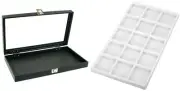 Glass Lid Jewelry Display Case 14 3/4" w/ White 15 Compartment Display Tray