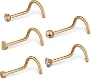 [WATIIFUFU] Minimalist Nose Studs Set 5pcs Screw Nose Rings Stainless Steel for Comfortable and Elegant Piercing Jewelry