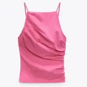 ZARA LINEN BLEND PINK TOP SMALL NEW WITH TAGS