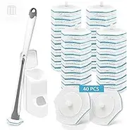 Disposable Toilet Brush and Cleaner Wand Set, Including 40 Refills, Features Wall-Mounted Long Handle and Compact Holder for Sink Bathtub Wash Basin Mop Pool