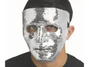 Chrome Mirror Face Mask Rave Costume Accessory Halloween Party Disco Retro Prop