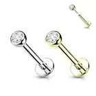 14 Karat Solid Gold Labret / Monroe Stud 18 & 16 Gauge With CZ Gem