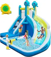 Seahorse Inflatable Water Slide for Kids Backyard | 5-in-1 Blow Up Splash Park with Climbing Wall, WaterSlide, Water Cannon, Basketball Hoop & 480W Blower| Indoor/Outdoor Toys for Ages 3+