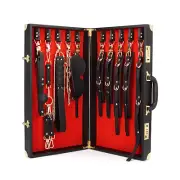 BDSM Vegan Leather Submissive Bondage Restraint Set 12p with Lockable Briefcase