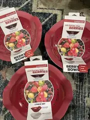 3 X Prepara Fresh Berry Colander Set Rinse Basket And Serving Bowl Red And White