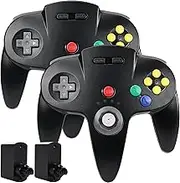 SAFFUN (2 Pack) 2.4 GHz Wireless N64 Controller, N64 Receiver, Compatible with N64 Console - (Rechargeable) (Plug and Play) (Built-in Rumble) - Black