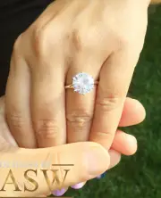 14K WHITE GOLD ROUND CUT MOISSANITE ENGAGEMENT RING PROPOSE PROMISE PRONG 5.00CT