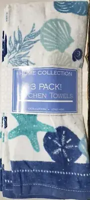 3 pc Kitchen Cotton Terry Towels Set (15"x28") NAUTICAL,SEALIFE,STARFISH etc,TBO
