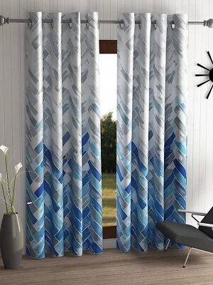 2 Pieces Geometrical Panel Eyelet Polyester Door Curtains BLUE us