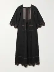 [VITA KIN] VITA KIN - Bridget Embroidered Broderie Anglaise Linen-gauze Maxi Dress - Black - small small Black