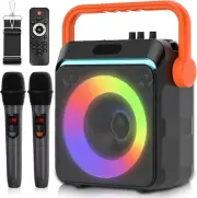 Portable Bluetooth Karaoke Machine with 2 Wireless Microphones (Orange)
