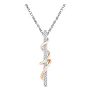 10k Two-tone Gold Round Diamond Vertical Bar Pendant 1/20 Cttw