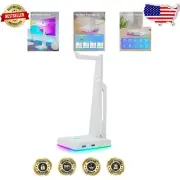 Sleek White RGB Gaming Headphone Stand with Power USB Ports & Non-slip Base