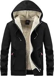Flygo Fleece Hoodie for Men Warm Full Zip Sherpa Lined Sweatshirt Winter Jacket