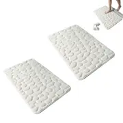 2pcs Bath Mat Anti Slip Cobblestone Embossed Quick Drying Absorbent Bath Stone Mat -White
