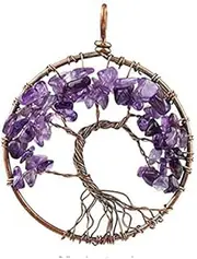 Natural Healing Crystal Quartz Stone Amethysts Reiki Tree of Life Hexagon Heart Chakra Stone Pendant Wire Wrapped Jewelry, YLLLLY-6686 (Metal Color : Amethyst 18)