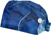 [YTYVAGT] 2-Pc,Scrub Bouffant Caps,Workout Hat with Sweatband Headgear for Women,Watercolor Whale Hand Drawn Blue