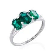 10K White Gold 1.53ct TW Lab Created Emerald & Diamond 3-stone Ring (G-H, 12-13)