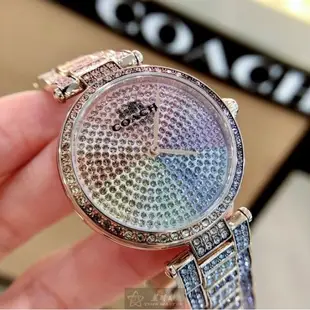 COACH手錶, 女錶 34mm 玫瑰金圓形精鋼錶殼 彩虹圈時分中二針顯示, 滿天星鑽圈錶面款 CH00059