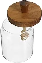 LOPUNER Glass with Lid and Dipper Honey Pot for Kitchen Use Stylish Syrup Dispenser and Serving