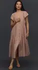 NWT Anthropologie The Renee Flutter-Sleeve Linen Button-Front Midi Dress Mauve L