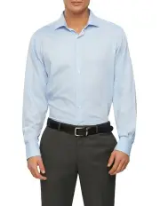 [Van Heusen] Wash N Wear Plain Euro Long Sleeve Business Shirt in Blue