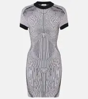 [Jean Paul Gaultier] Jean Paul Gaultier Morphing Pinstripe jacquard jersey minidress AU 14 black