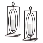 2 Pc Set Candle Pillar Holder Large Iron Frame Geometric Modern Abstract 9x24 in