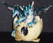 BLUE ZIRCON DECEMBER Birthstone Dragon in Egg Shell 3.8" Figure Statue